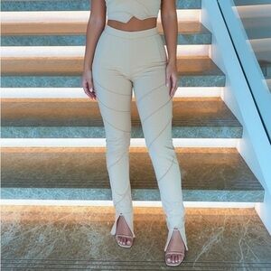 Oh Polly Cream Split Hem Flare Leggings